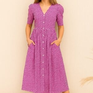 look stylish and walk in comfort with our New cotton strip Midi set perfect for your wardrobe